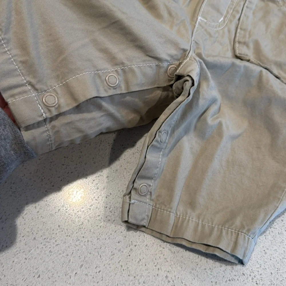 Carter's Tan Overalls with Bear Patch khaki, and baby blue size 3 months